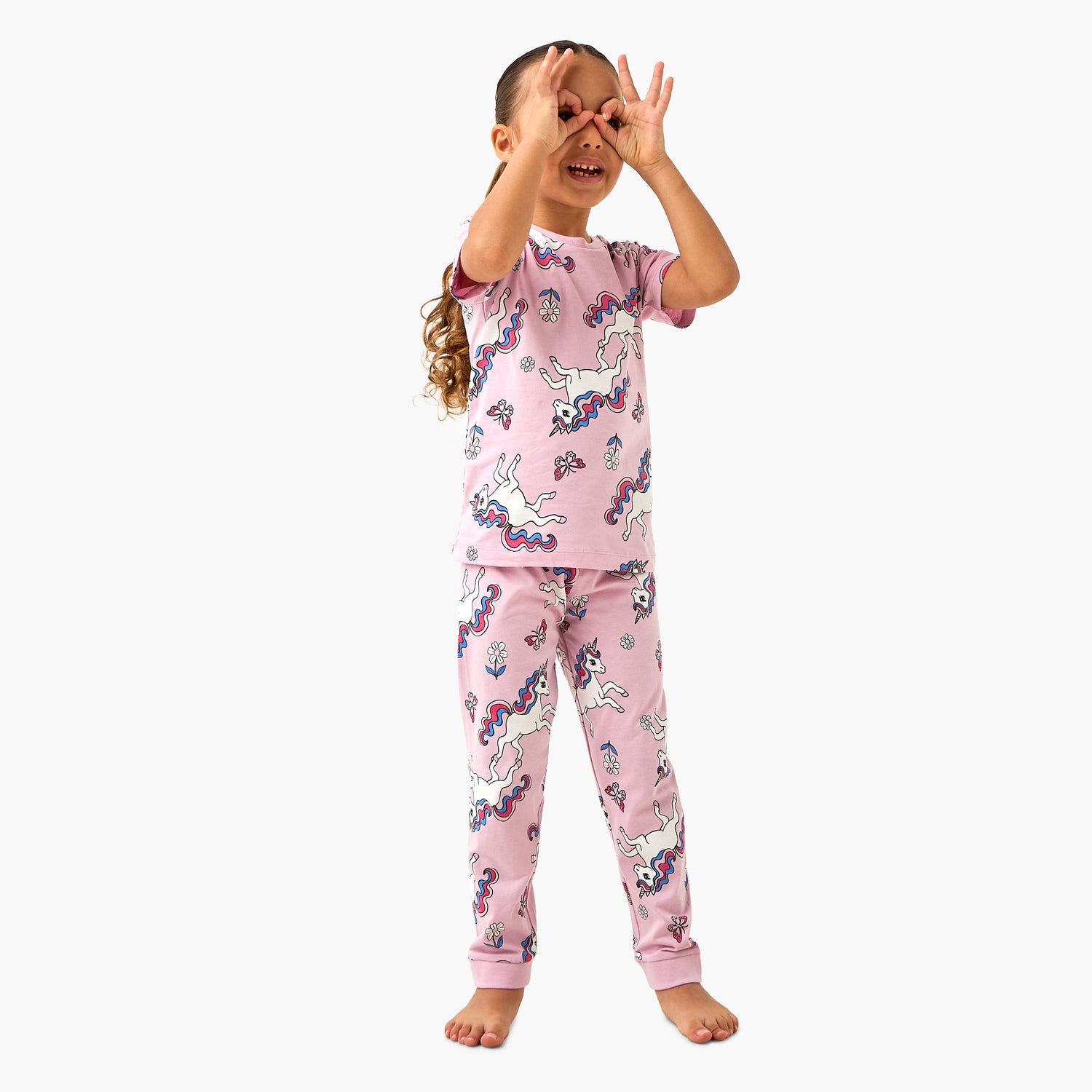 Juniors All-Over Unicorn Print T-shirt and Pyjama Set - Pink / 2-3 yrs
