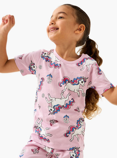 Juniors All-Over Unicorn Print T-shirt and Pyjama Set-baby-girls-clothing-nightwear-pyjamasets-image-2