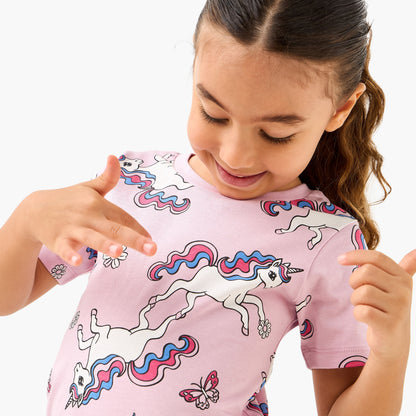 Juniors All-Over Unicorn Print T-shirt and Pyjama Set