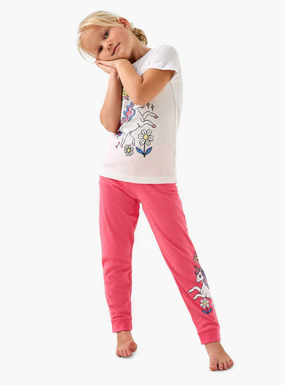 Juniors Unicorn Print T-shirt and Pyjama Set-boys-clothing-nightwear-image-1