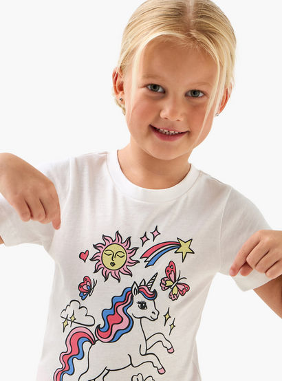 Juniors Unicorn Print T-shirt and Pyjama Set-boys-clothing-nightwear-image-5