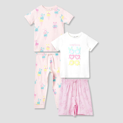 Juniors 4-Piece Printed T-shirt and Pyjama Set