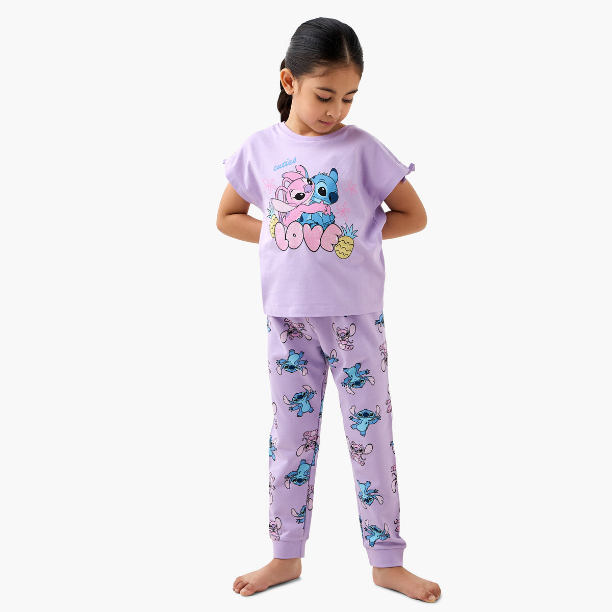 Disney Angel and Stitch Print T-shirt and Pyjama Set