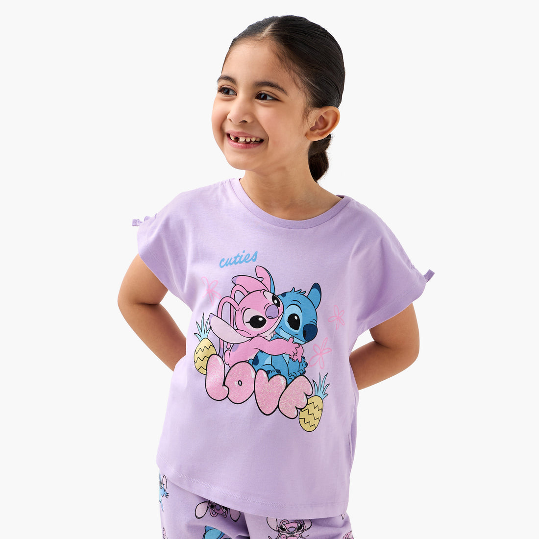 Disney Angel and Stitch Print T-shirt and Pyjama Set