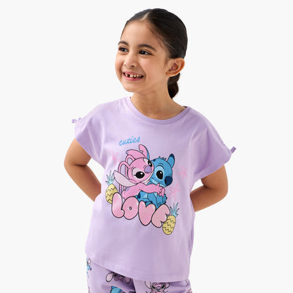Disney Angel and Stitch Print T-shirt and Pyjama Set