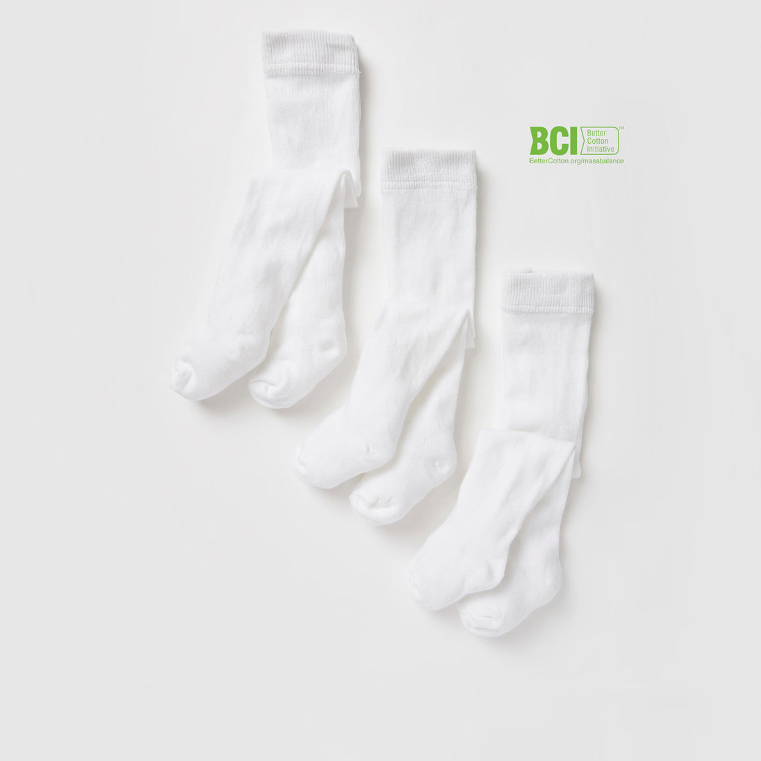 Pack of 3 - Solid BCI Cotton Tights with Cuffed Hem - White / 15-16