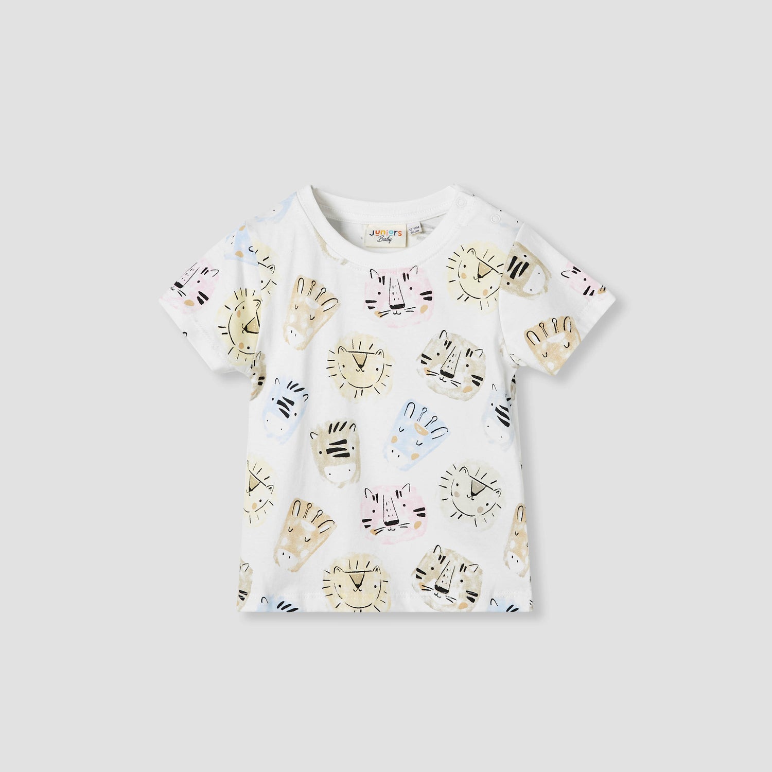 Juniors Tiger Print T-shirt with Short Sleeves - White / 12-18 mths