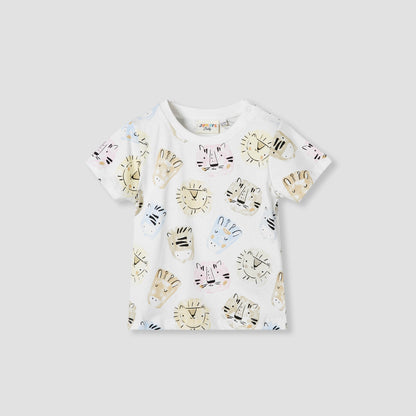 Juniors Tiger Print T-shirt with Short Sleeves - White / 12-18 mths