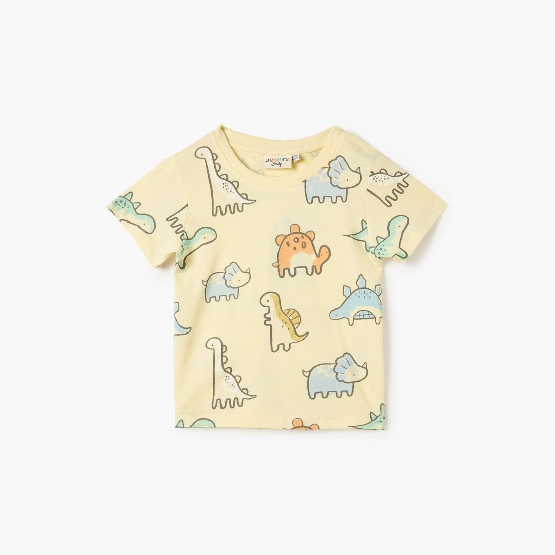 Juniors Dino Print T-shirt Short Sleeves and Button Closure - Yellow / 12-18 mths