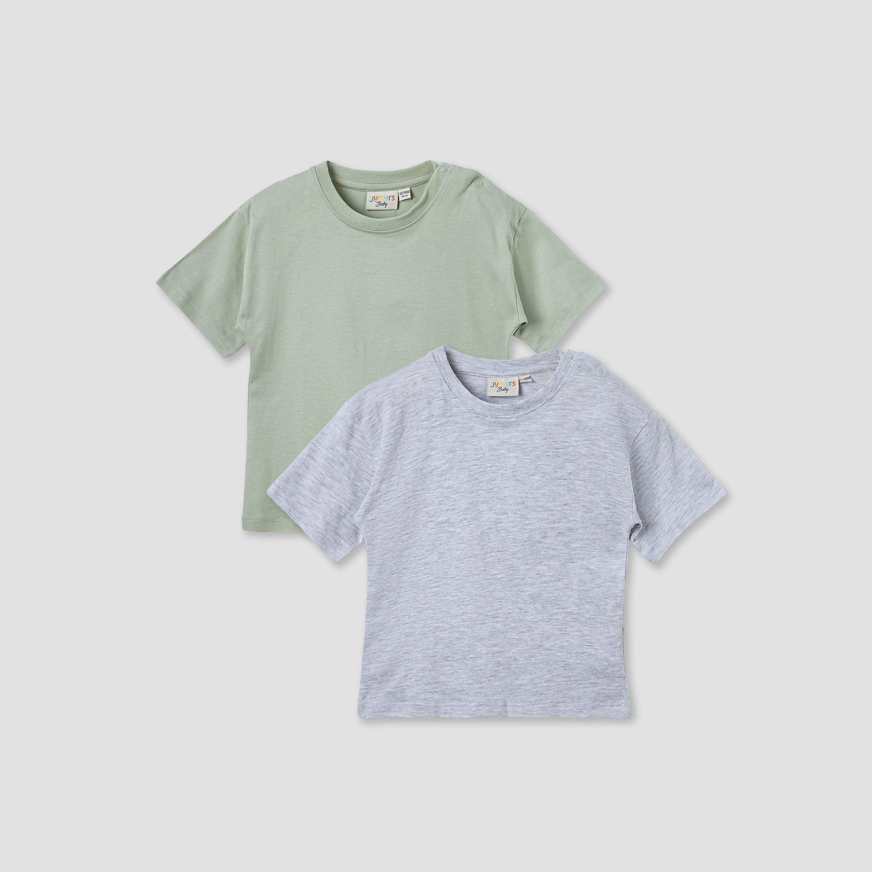 Juniors Solid T-shirt with Short Sleeves and Button Closure - Set of 2
