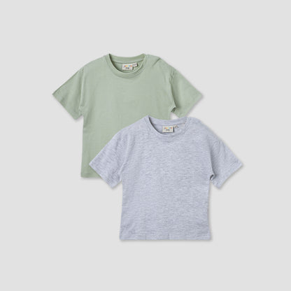 Juniors Solid T-shirt with Short Sleeves and Button Closure - Set of 2