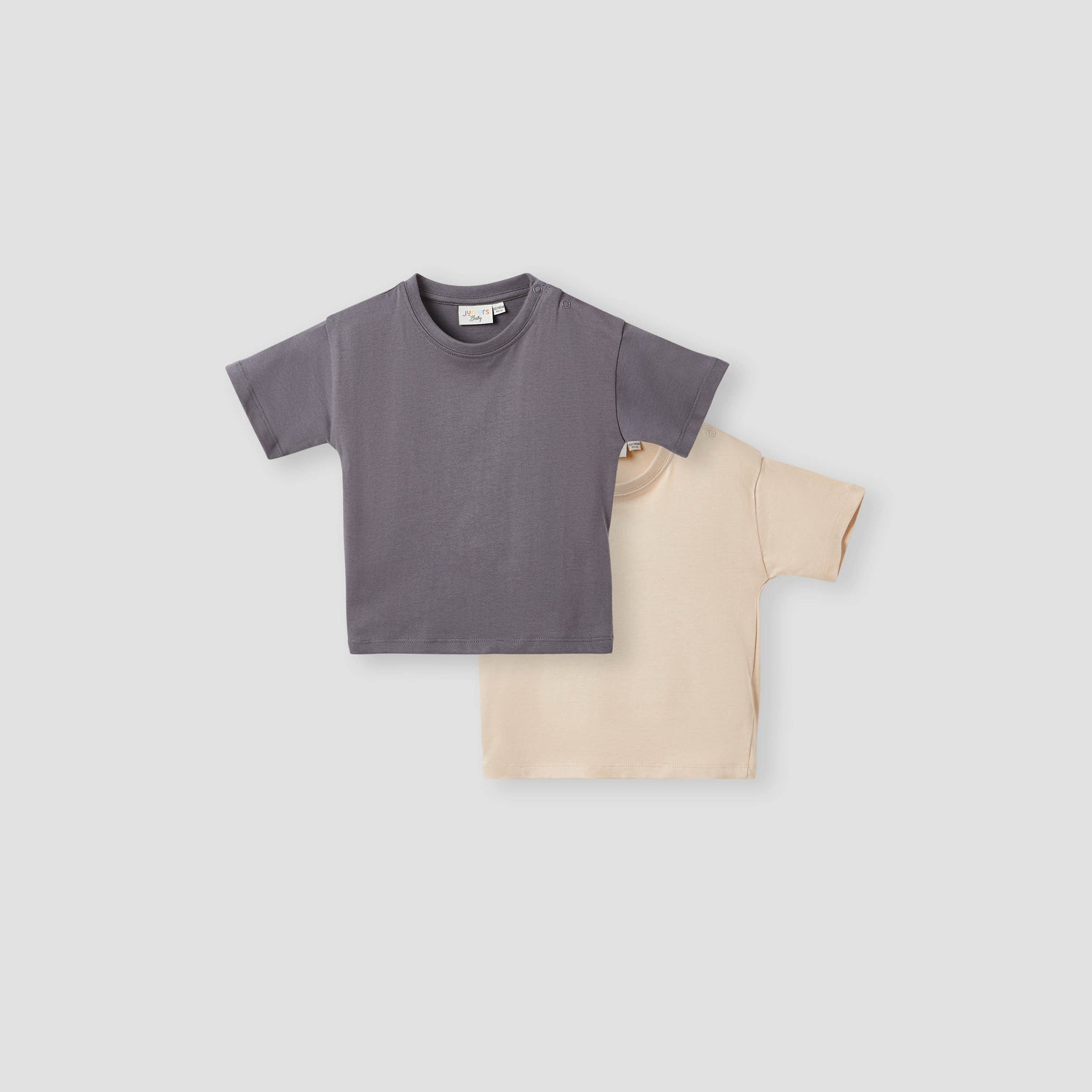 Juniors Solid T-shirt with Short Sleeves and Button Closure - Set of 2 - Multicolour / 12-18 mths