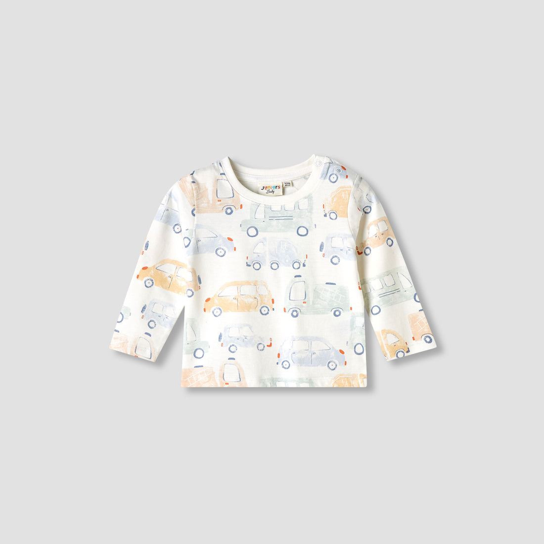 Juniors Car Print Crew Neck T-shirt with Long Sleeves