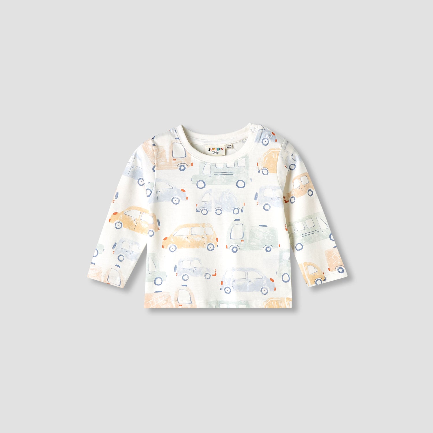 Juniors Car Print Crew Neck T-shirt with Long Sleeves