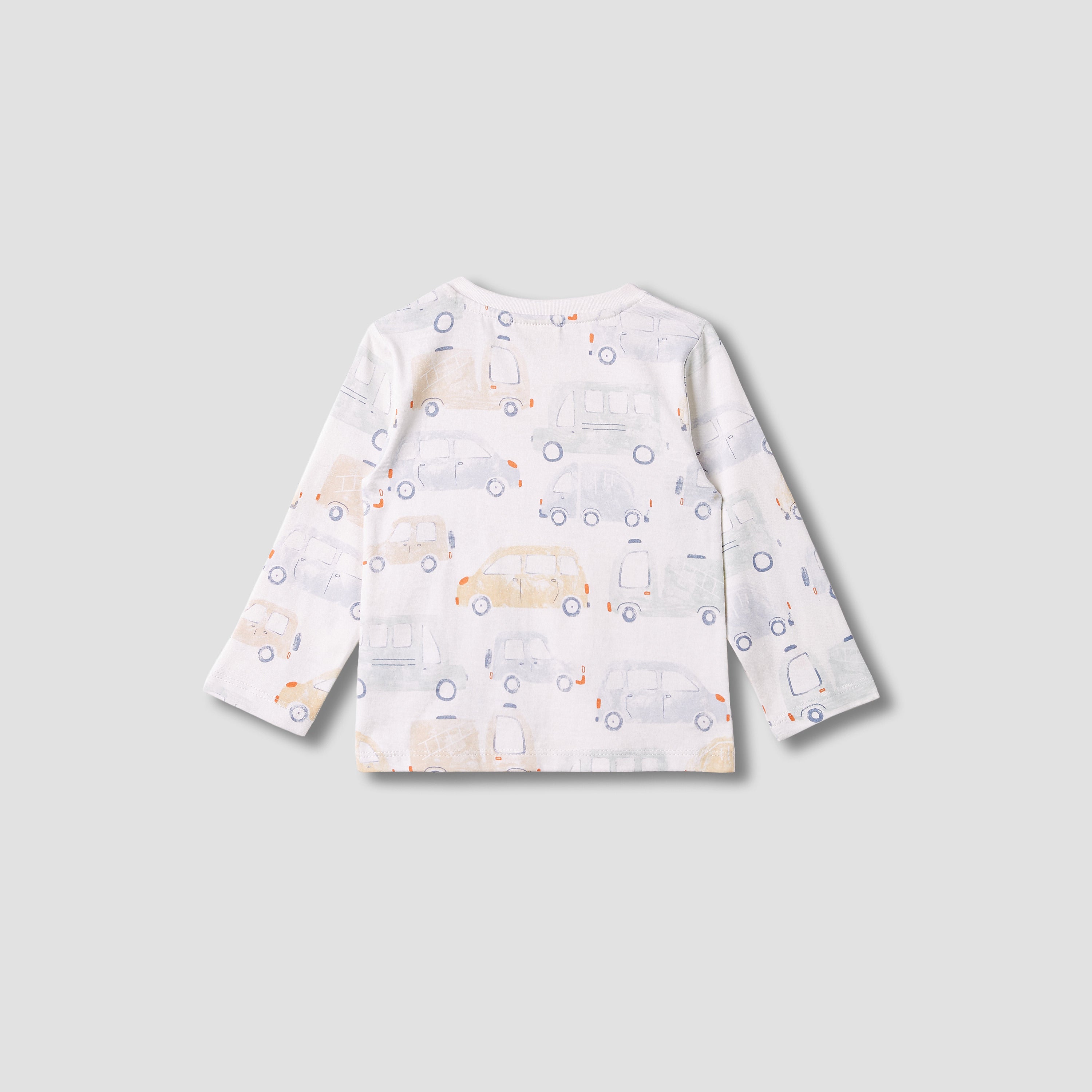 Juniors Car Print Crew Neck T-shirt with Long Sleeves