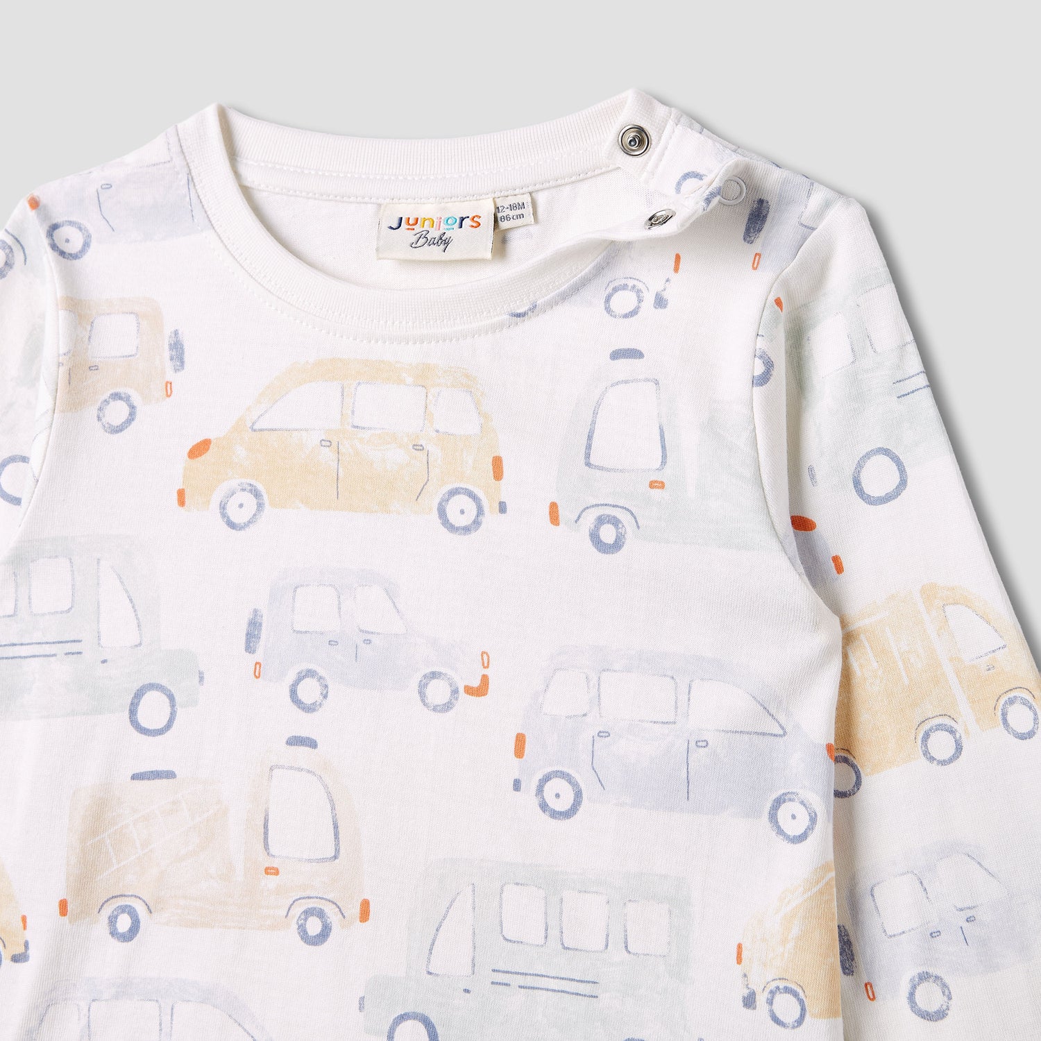 Juniors Car Print Crew Neck T-shirt with Long Sleeves