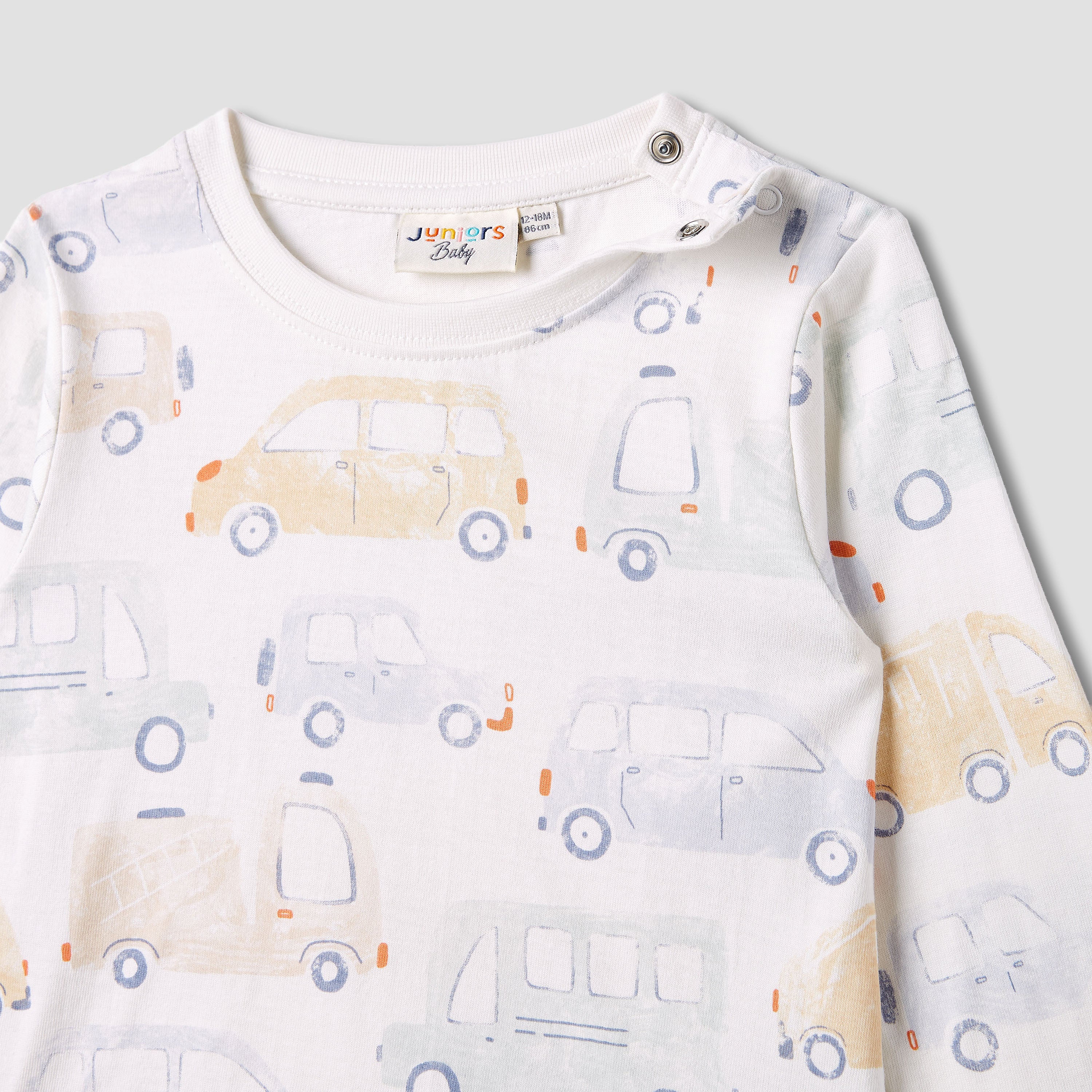 Juniors Car Print Crew Neck T-shirt with Long Sleeves
