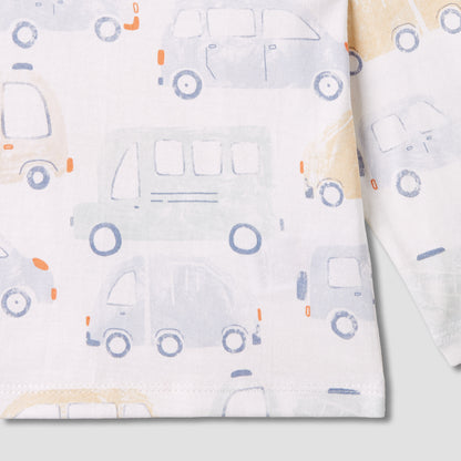Juniors Car Print Crew Neck T-shirt with Long Sleeves