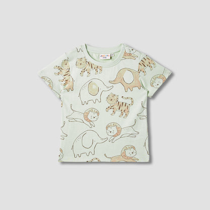 Juniors Animal Print T-shirt with Short Sleeves - Green / 12-18 mths
