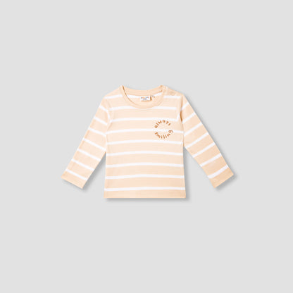 Juniors Striped Slogan Print T-Shirt with Long Sleeves - Beige / 12-18 mths