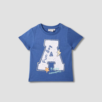 Juniors Graphic Print T-shirt with Short Sleeves - Blue / 12-18 mths