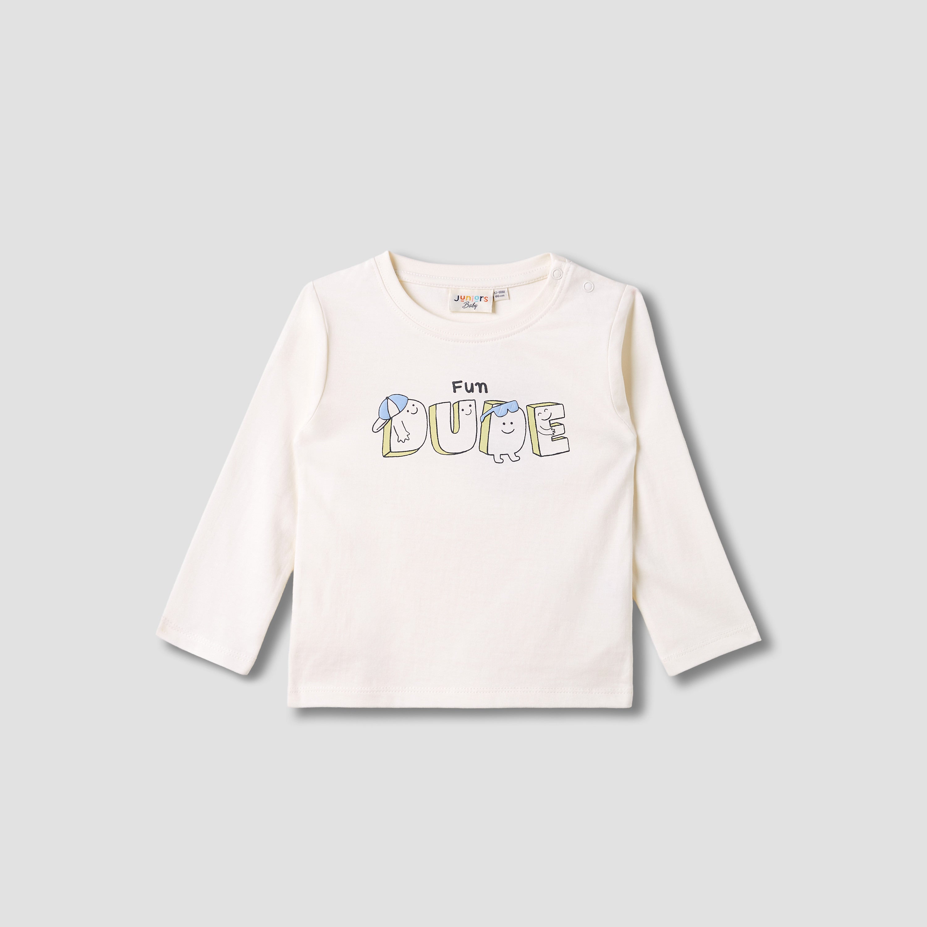Juniors Graphic Print T-shirt with Long Sleeves - White / 12-18 mths