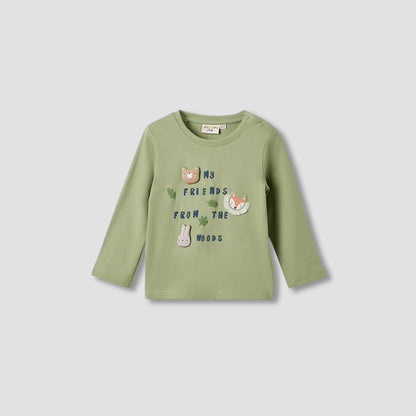 Juniors Boys Crew Neck T-shirt with Animal Print - Cotton - Long Sleeves - Set of 3