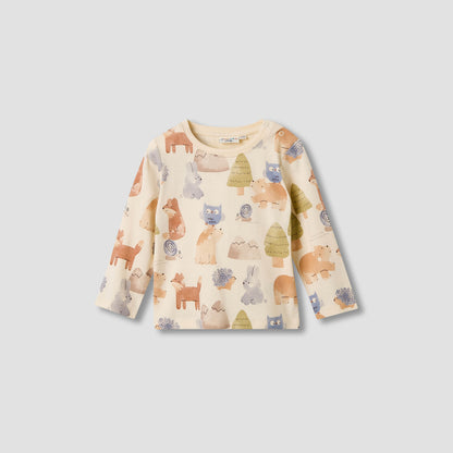 Juniors Boys Crew Neck T-shirt with Animal Print - Cotton - Long Sleeves - Set of 3