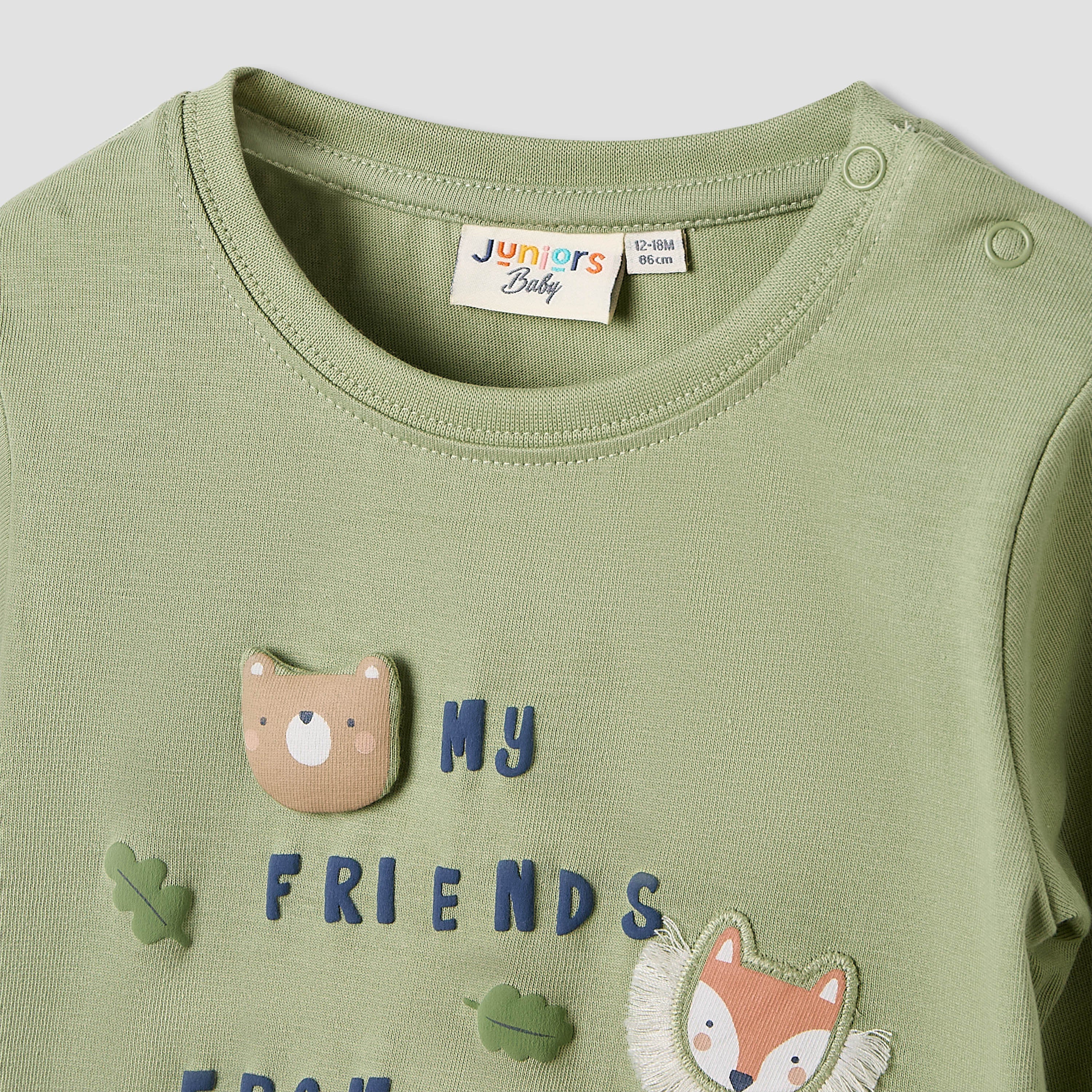 Juniors Boys Crew Neck T-shirt with Animal Print - Cotton - Long Sleeves - Set of 3