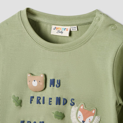 Juniors Boys Crew Neck T-shirt with Animal Print - Cotton - Long Sleeves - Set of 3