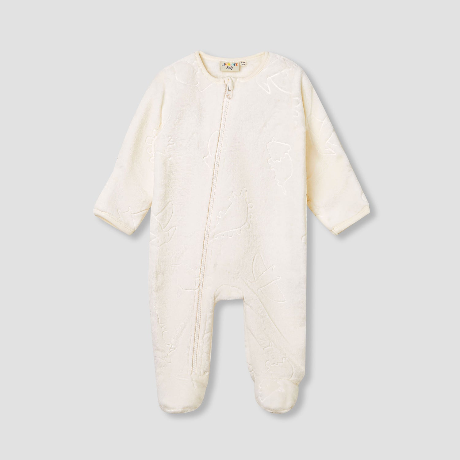 Juniors Dinosaur Embossed Coverall with Long Sleeves - Cream / 24-36 mths