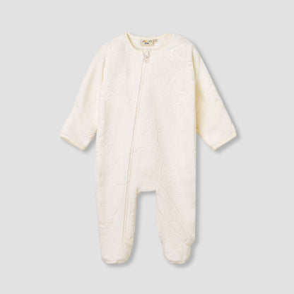 Juniors Dinosaur Embossed Coverall with Long Sleeves - Cream / 24-36 mths