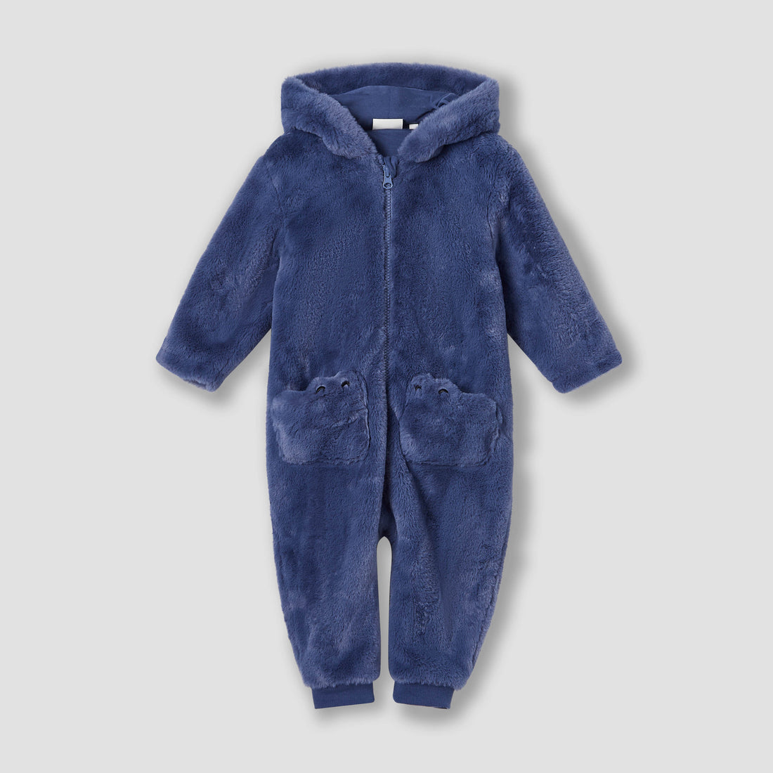 Juniors Applique Detail Hooded Coverall with Long Sleeves and Zip Closure - Blue / 18-24 mths