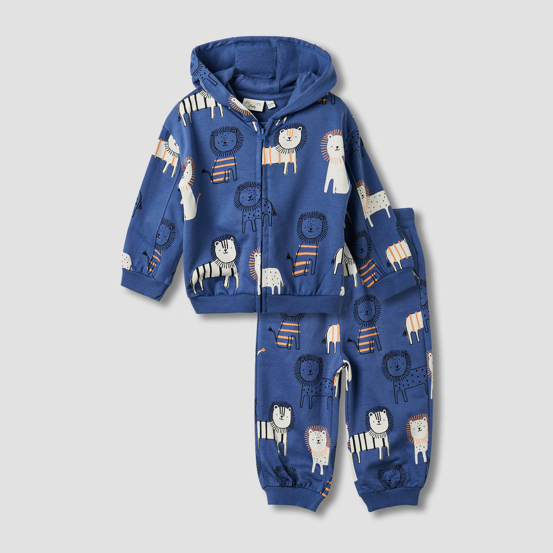 Juniors Boys Sweatshirt and Joggers Set with Safari Print - Cotton - Long Sleeves - Hood - Blue / 24-36 mths