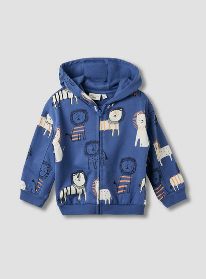 Juniors Boys Sweatshirt and Joggers Set with Safari Print - Cotton - Long Sleeves - Hood-baby-boys-clothing-winterwear-setsandcoords-image-2