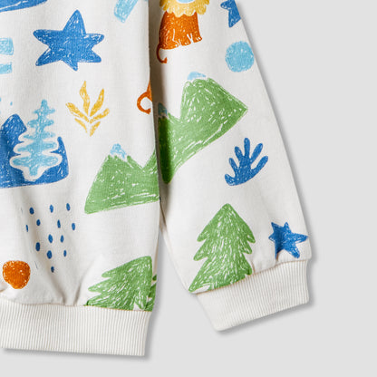 Juniors Abstract Print Hooded Sweatshirt and Joggers Set