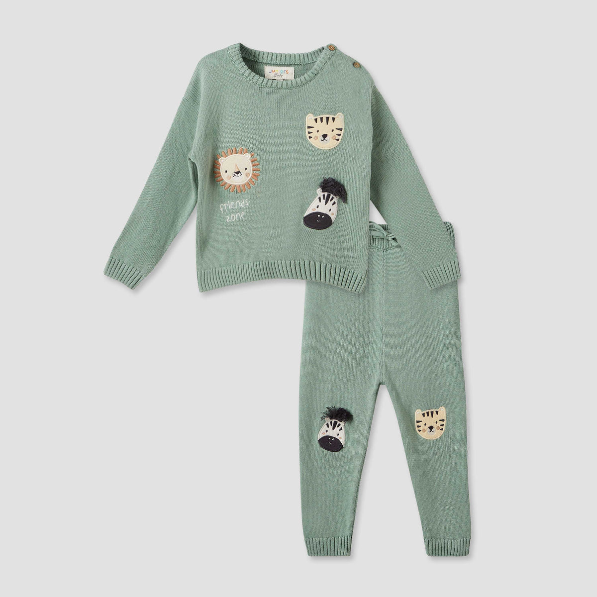 Juniors Animal Applique Sweater and Joggers Set - Green / 12-18 mths