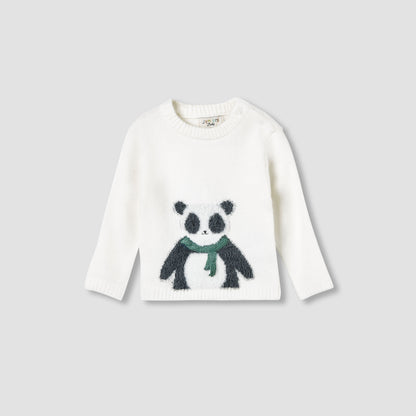 Juniors Boys Sweater and Pants Set with Panda Detail - Polyester Blend - Long Sleeves - Crew Neck