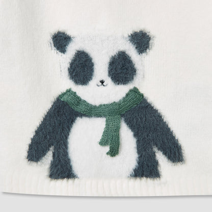 Juniors Boys Sweater and Pants Set with Panda Detail - Polyester Blend - Long Sleeves - Crew Neck