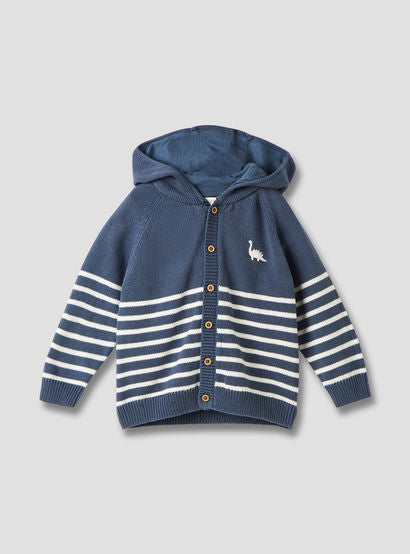 Juniors Striped Hooded Cardigan and Joggers Set-baby-boys-clothing-winterwear-setsandcoords-image-2