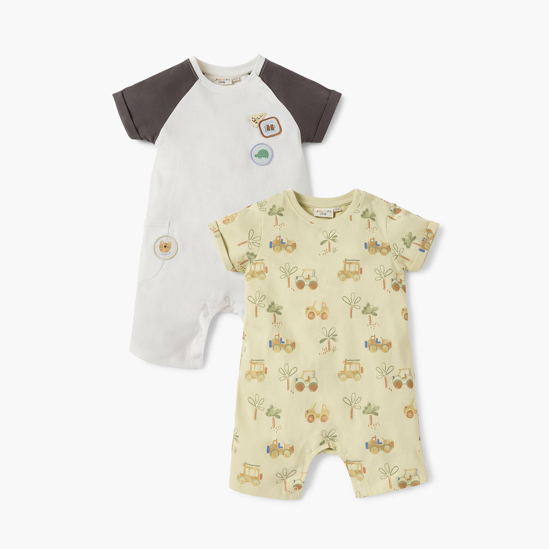 Juniors Assorted Romper with Short Sleeves and Button Closure - Set of 2 - Green / 12-18 mths