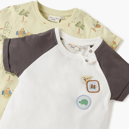 Juniors Assorted Romper with Short Sleeves and Button Closure - Set of 2