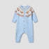 Juniors Round Neck Romper with Button Closure - Polyester Blend - Long Sleeves - Blue / 12-18 mths