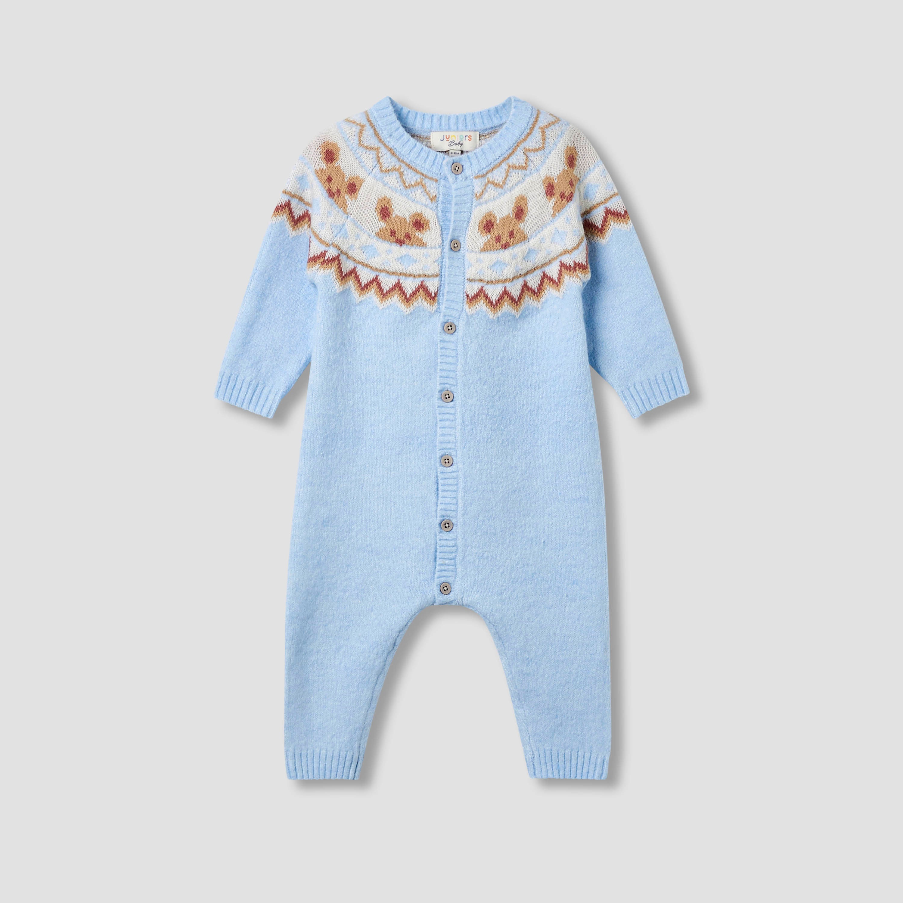 Juniors Round Neck Romper with Button Closure - Polyester Blend - Long Sleeves