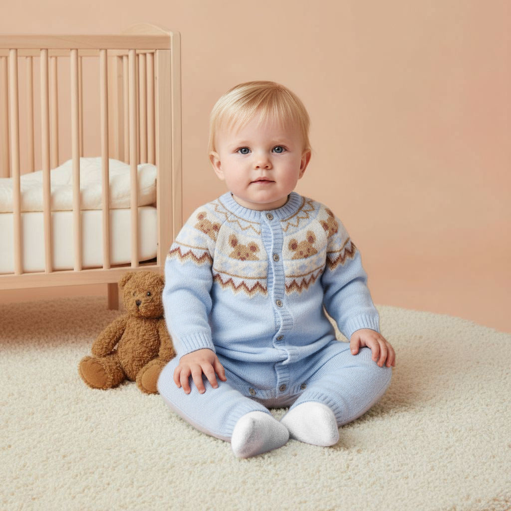 Juniors Round Neck Romper with Button Closure - Polyester Blend - Long Sleeves