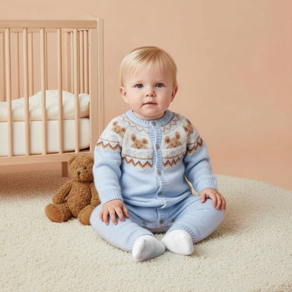 Juniors Round Neck Romper with Button Closure - Polyester Blend - Long Sleeves