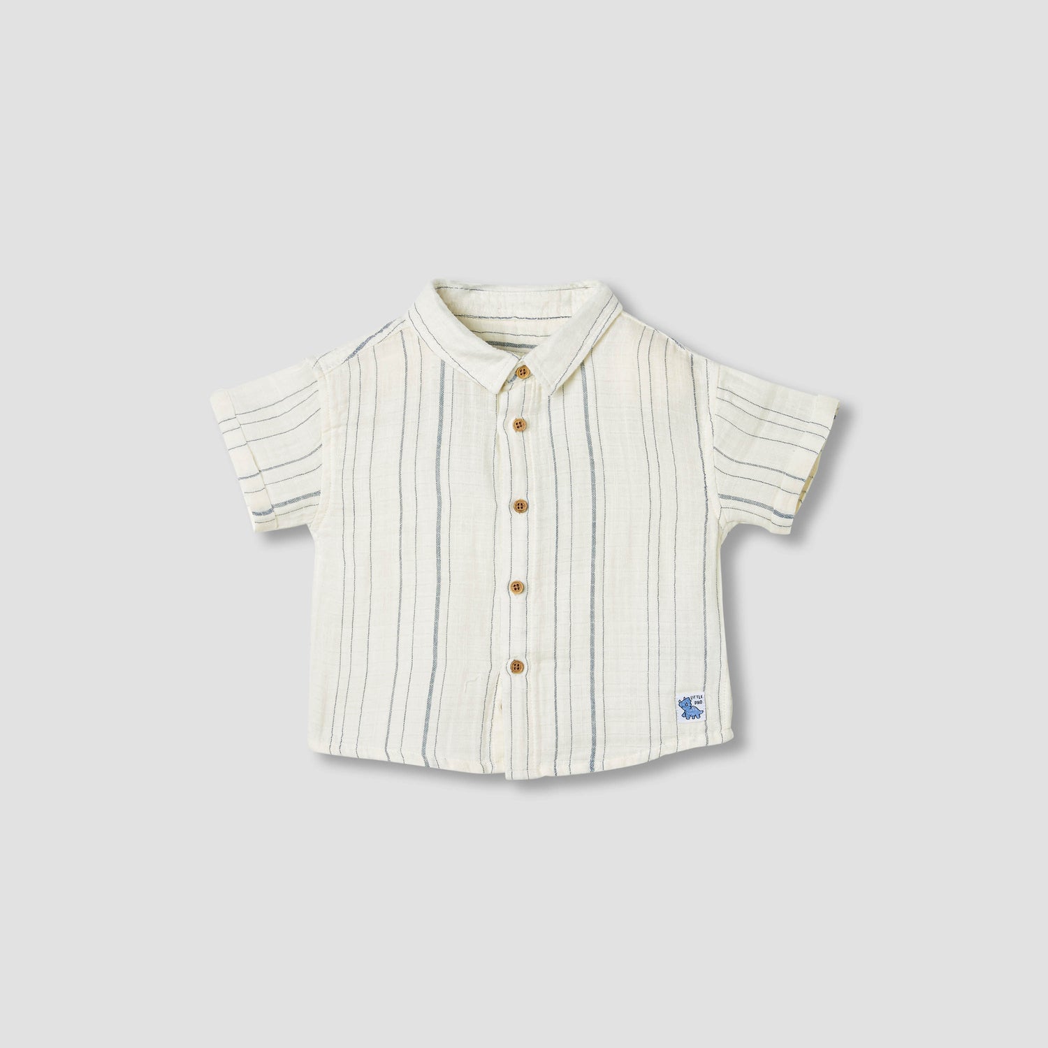 Juniors Striped Shirt with Short Sleeves - Cream / 12-18 mths