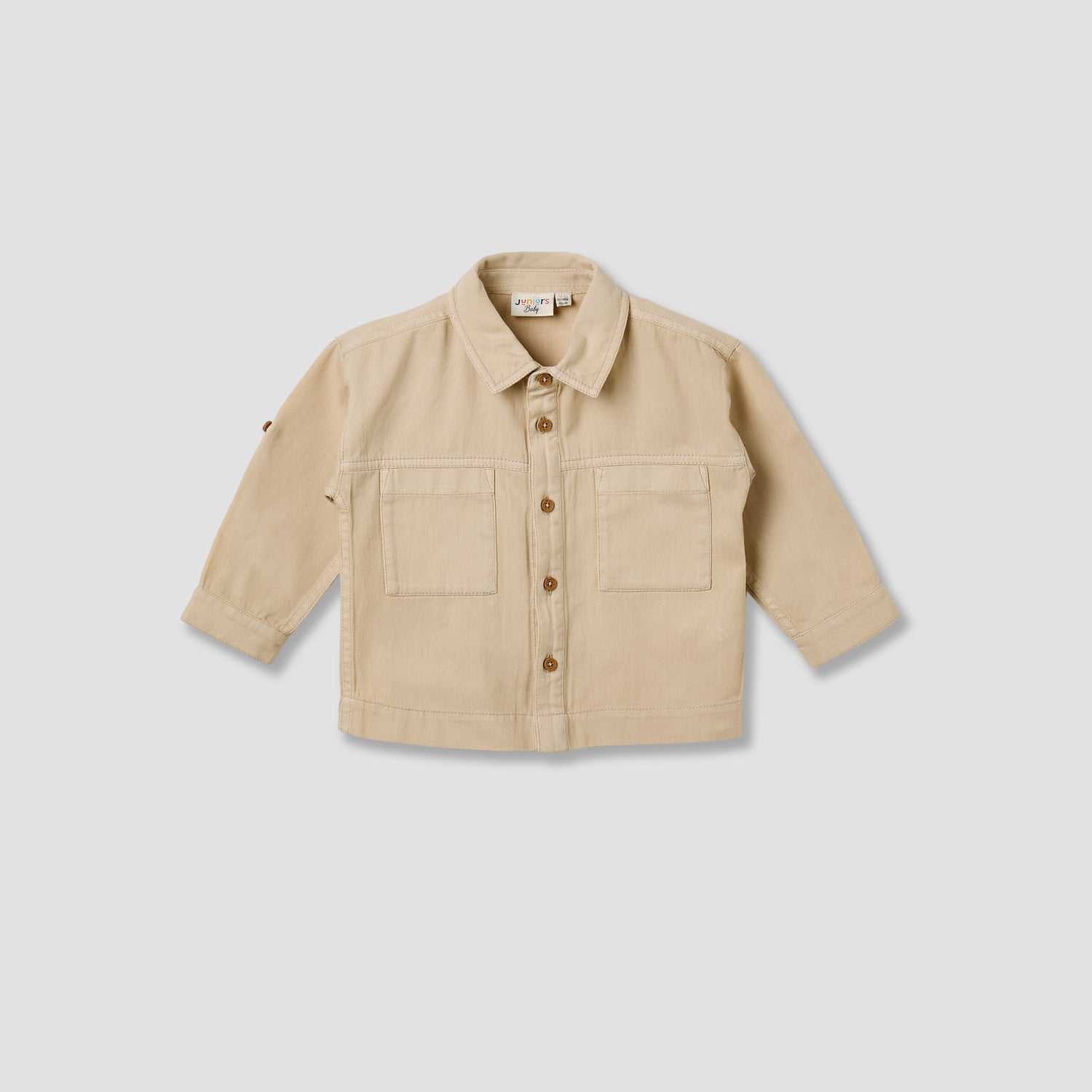 Juniors Boys Collared Shirt - Cotton - Long Sleeves - Beige / 12-18 mths