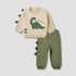 Juniors Boys Sweatshirt and Joggers Set with Dinosaur Applique - Cotton - Long Sleeves - Crew Neck - Green / 24-36 mths