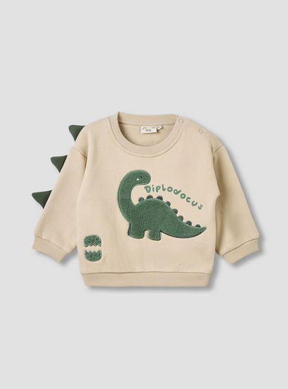 Juniors Boys Sweatshirt and Joggers Set with Dinosaur Applique - Cotton - Long Sleeves - Crew Neck-baby-boys-clothing-setsandcoords-image-2